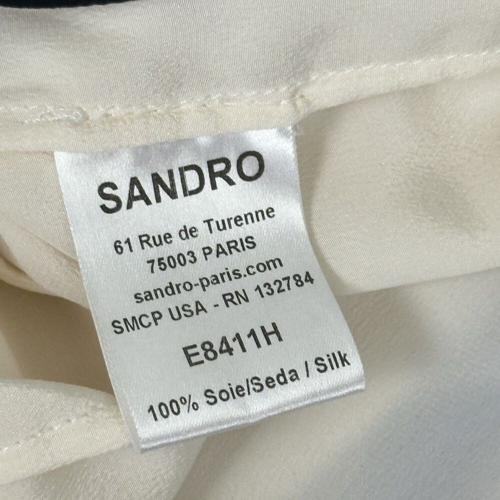Sandro Paris  100% Silk White Blue Collared Shirt Sleeveless preppy Size 1 US S - Picture 9 of 10